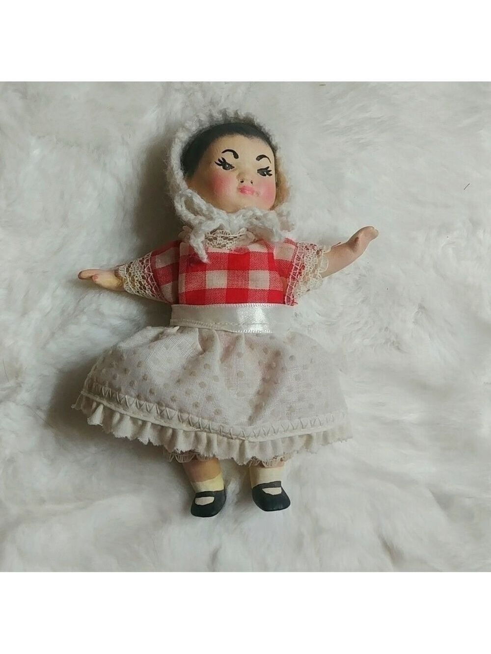 Vintage Porcelain Doll with cloth body, handmade clothes